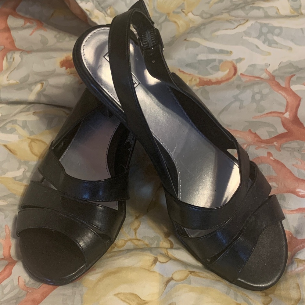 Laura Scott Black Open-Toe Heels